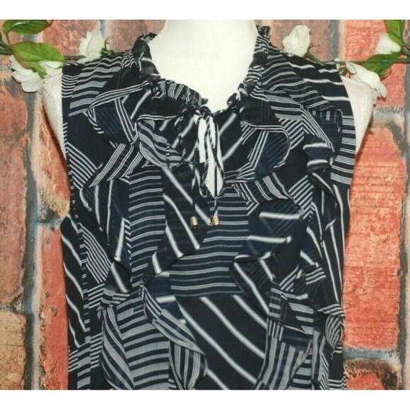Tommy Hilfiger Ladies S Chiffon Navy Blue Sleeveless Blouse Ruffle Career Office - Picture 2 of 9